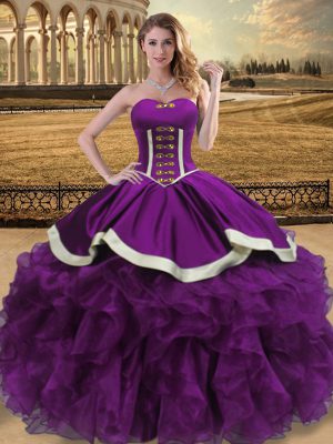 Fantastic Sweetheart Sleeveless Organza Sweet 16 Dresses Beading and Ruffles Lace Up