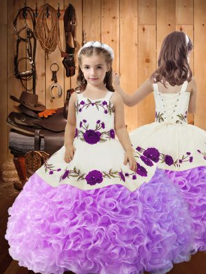 Beauteous Lilac Sleeveless Fabric With Rolling Flowers Lace Up Party Dress for Toddlers for Sweet 16 and Quinceanera