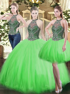 Floor Length Quinceanera Dresses High-neck Sleeveless Lace Up