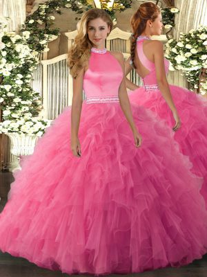 Organza Sleeveless Floor Length Quinceanera Gowns and Beading and Ruffles