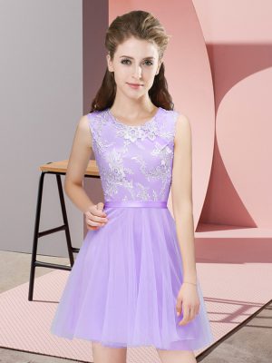 A-line Bridesmaid Dresses Lavender Scoop Tulle Sleeveless Mini Length Side Zipper