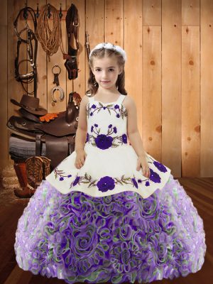 Multi-color Lace Up Party Dress for Toddlers Embroidery and Ruffles Sleeveless Floor Length