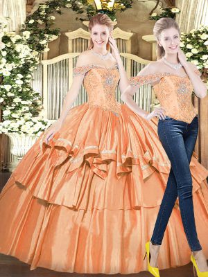 Orange Red Sleeveless Organza Lace Up Quinceanera Gowns for Military Ball and Sweet 16 and Quinceanera