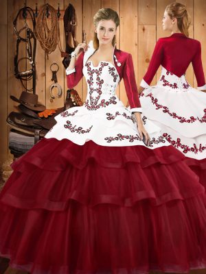 Strapless Sleeveless Sweep Train Lace Up 15th Birthday Dress Burgundy Lace