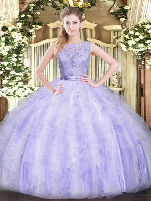 Custom Design Lavender Sleeveless Floor Length Beading and Ruffles Backless 15th Birthday Dress
