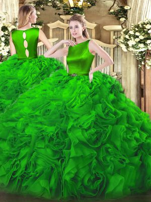 Wonderful Green Scoop Clasp Handle Belt Quinceanera Dresses Sleeveless