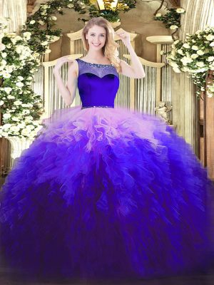 Hot Sale Scoop Sleeveless Zipper Quince Ball Gowns Multi-color Tulle