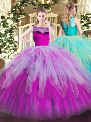 Ball Gowns 15th Birthday Dress Multi-color Scoop Organza Sleeveless Floor Length Zipper
