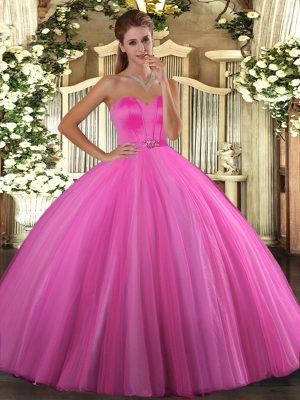 Floor Length Rose Pink 15 Quinceanera Dress Sweetheart Sleeveless Lace Up