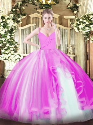 Cheap Tulle Sleeveless Floor Length Sweet 16 Quinceanera Dress and Ruffles