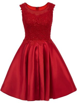 Fitting Wine Red Zipper Scoop Lace Court Dresses for Sweet 16 Satin Sleeveless