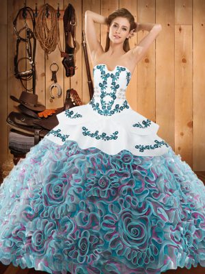 Sleeveless With Train Embroidery Lace Up Quinceanera Dress with Multi-color Sweep Train