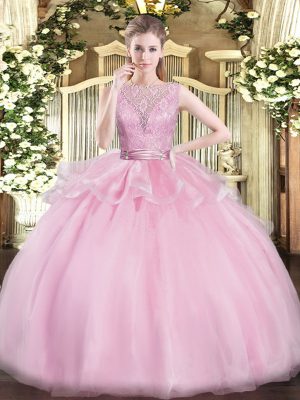 Scoop Sleeveless Organza Vestidos de Quinceanera Lace Backless