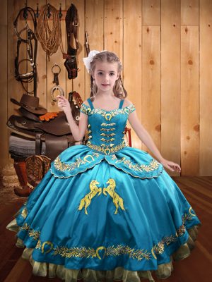 Satin Sleeveless Floor Length Kids Formal Wear and Beading and Embroidery