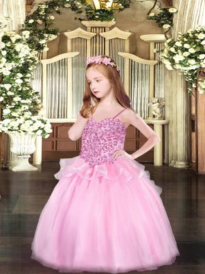 Low Price Spaghetti Straps Sleeveless Organza Juniors Party Dress Appliques Lace Up