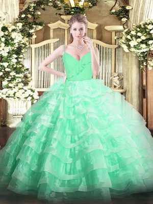 Ruffled Layers Quince Ball Gowns Apple Green Zipper Sleeveless Floor Length