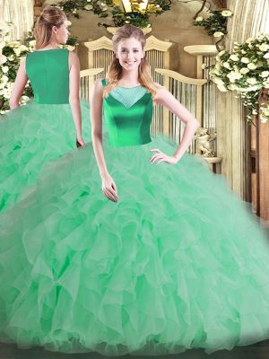 High Class Organza Sleeveless Floor Length Sweet 16 Dress and Beading and Ruffles