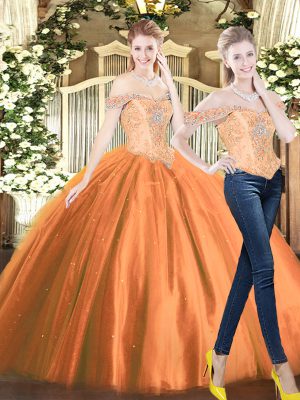 Orange Red Sleeveless Floor Length Beading Lace Up Vestidos de Quinceanera