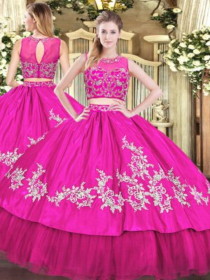 Scoop Sleeveless Zipper Quince Ball Gowns Hot Pink Tulle