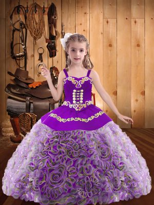 Floor Length Lace Up Little Girl Pageant Gowns Multi-color for Sweet 16 and Quinceanera with Embroidery and Ruffles
