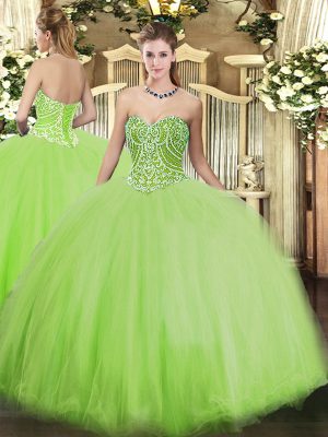 Yellow Green Sleeveless Tulle Lace Up Quinceanera Dress for Military Ball and Sweet 16 and Quinceanera