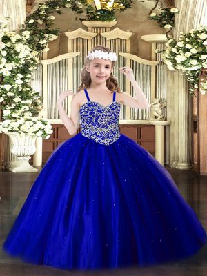 Straps Sleeveless Tulle Party Dresses Beading Lace Up