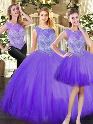 Floor Length Eggplant Purple Quinceanera Dresses Scoop Sleeveless Zipper