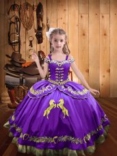 Pretty Beading and Embroidery Little Girls Pageant Gowns Lavender Lace Up Sleeveless Floor Length