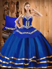 Floor Length Ball Gowns Sleeveless Blue Quinceanera Gown Lace Up