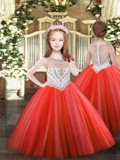 Floor Length Ball Gowns Sleeveless Coral Red Little Girl Pageant Dress Zipper