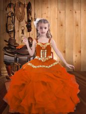 Floor Length Ball Gowns Sleeveless Orange Red Little Girl Pageant Dress Lace Up