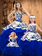 Dazzling Floor Length Royal Blue 15 Quinceanera Dress Sweetheart Sleeveless Lace Up