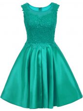 Spectacular Turquoise A-line Lace Quinceanera Court Dresses Zipper Satin Sleeveless Mini Length