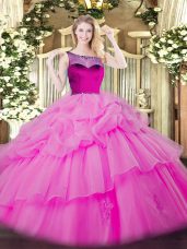 Wonderful Scoop Sleeveless Organza Quinceanera Dress Beading and Appliques and Pick Ups Zipper