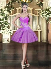 Traditional Mini Length Lavender Homecoming Dress Organza Sleeveless Beading and Ruffles