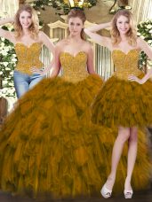 Exquisite Sleeveless Floor Length Beading and Ruffles Lace Up Sweet 16 Quinceanera Dress with Olive Green