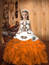 Unique Sleeveless Lace Up Floor Length Embroidery and Ruffles Juniors Party Dress
