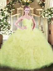 Graceful Ball Gowns 15th Birthday Dress Light Yellow Sweetheart Organza Sleeveless Floor Length Lace Up