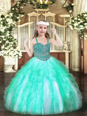 Great Organza Sleeveless Floor Length Kids Pageant Dress and Beading and Ruffles