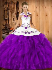 Sleeveless Lace Up Floor Length Embroidery and Ruffles Vestidos de Quinceanera