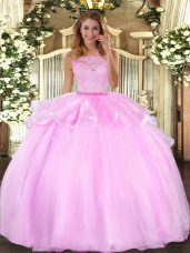 Scoop Sleeveless Organza 15 Quinceanera Dress Lace Clasp Handle