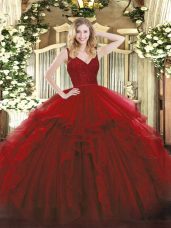 Fashion Beading and Ruffles Sweet 16 Quinceanera Dress Wine Red Zipper Sleeveless Floor Length