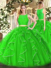 Traditional Floor Length Green Sweet 16 Dresses Scoop Sleeveless Zipper