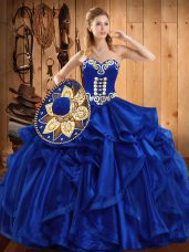 Organza Sleeveless Floor Length Ball Gown Prom Dress and Embroidery and Ruffles