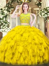 Comfortable Sleeveless Zipper Floor Length Beading and Ruffles Sweet 16 Quinceanera Dress