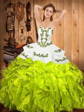 Glorious Sleeveless Embroidery and Ruffles Floor Length 15th Birthday Dress