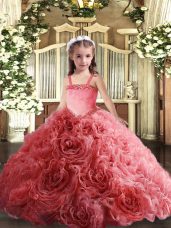 Attractive Fabric With Rolling Flowers Sleeveless Floor Length Juniors Party Dress and Appliques