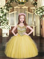 Unique Sleeveless Beading and Ruffles Lace Up Little Girls Pageant Gowns