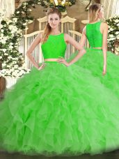 Tulle Scoop Sleeveless Zipper Ruffles Vestidos de Quinceanera in