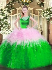 Sophisticated Multi-color Scoop Neckline Beading and Ruffles 15 Quinceanera Dress Sleeveless Side Zipper